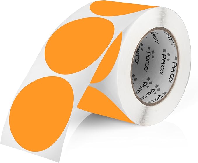 Perco Fluorescent Orange 3-Inch Round Circle Dot Sticker Labels with Easy Peel Perforation - 500 Labels per Roll - Strong Adhesion, Vibrant Colors for Organizing, Crafting & More - Made in USA