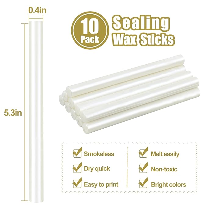 Glue Gun Sealing Wax Sticks for Wax Seal Stamp -Pearl White, Great for Wedding Invitations, Cards Envelopes, Snail Mails, Wine Packages, Christmas Gift Ideas, Pack of 10