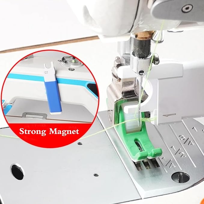 YICBOR Upgraded Automatic Sewing Machine Needle Threader with Strong Magnet, Stitch Insertion Tool with 1pcs Replacement Hooks Quick for Industrial Single Lockstitch Sewing Machine(Blue)