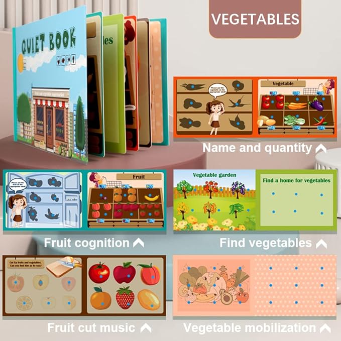 4 Subjects Montessori Quiet Book Busy Board for Toddlers, Toddler Travel Toys, Sensory Toddler Activities, Montessori Educational Toys for 2 3 4 Year Old Boys Girls Gift