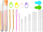 Hekisn 45Pcs Large Eye Blunt Yarn Needles kit, Assorted Sizes Bent Tapestry Darning Needle, Sewing Needles with Needle Threaders & Stitch Markers for Knitting Crochet (Orange&White)