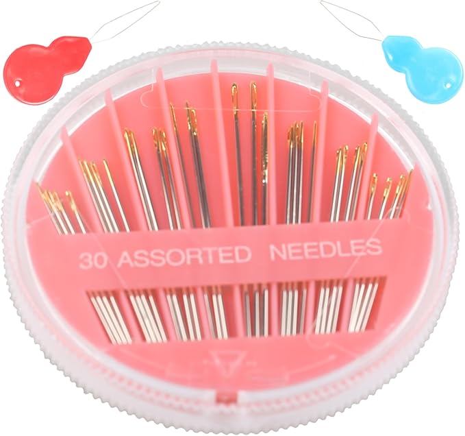 Eketirry Premium Hand Sewing Needles，4 Pack 30-Count Assorted Needles for Sewing Repair, 6 Different Sizes Sewing Needles with 2 Threaders (Pink, 4)