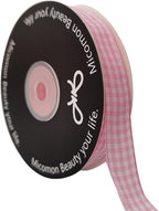 Pink Gingham Plaid Checked Ribbon 25 Yards Each Roll 100% Polyester (5/8",Pink)