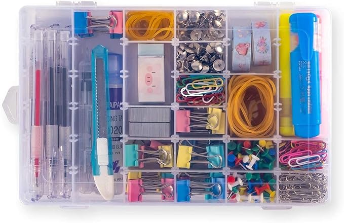 Plastic Organizer Container Box 36 Compartments Jewelry Storage Box with Adjustable Dividers (3 Pack)