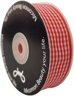 1 Inch Red and White Woven Edge Gingham Ribbon 25 Yards Each Roll 100% Polyester (1", red)