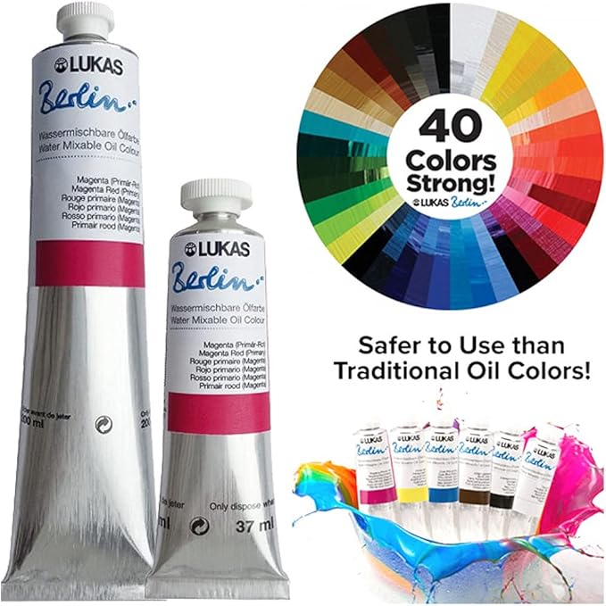Lukas Water Mixable Oil Paint - Eco-Friendly, 37ml Greens Set of 5, Solvent-Free Artist Oil Paint with Lightfast Pigments and Beeswax for Smooth Consistency, Water Soluble, Quick-Drying