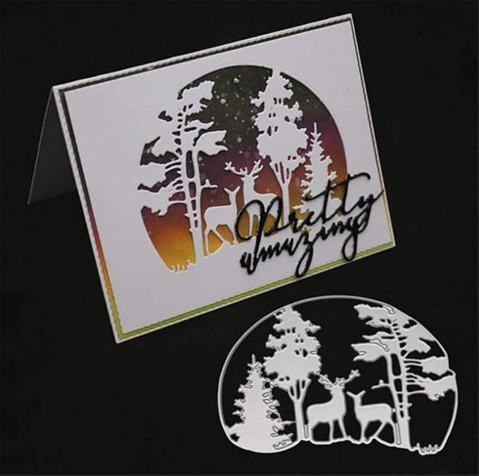 Metal Cutting Dies DIY Merry Christams Embossing Stencil Template Scrapbooking Card Making Mold Photo Album Arts Crafts Tools (Christmas Tree and Deer -12.5x10cm)