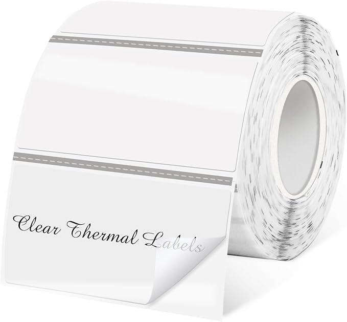 1.25" x 2.25" Transparent Thermal Label Stickers,Waterproof Thermal Printer Sticker Labels for Gift Wrapping, Self-Adhesive Name Price Tag DIY Custom Logo Design (500 pcs,Clear)