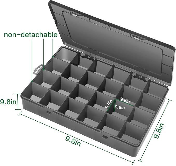 Large 24 Grids Plastic Organizer Box Adjustable Dividers,Clear Storage Box for Jewelry, Art DIY Crafts, Washi Tapes, Beads and Small Parts(Black,2Pack)