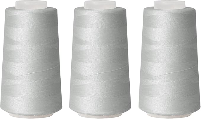 Sewing Thread Cone Set, 3 Pack Serger Thread, 3000 Yards Each, All Purpose Thread for Sewing, Quilting, Machines, Overlock, Merrow & Hand Embroidery (Grey*3)