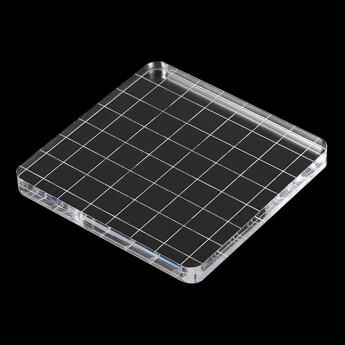 PATIKIL 3" x 3" Acrylic Stamp Block, 2 Pack Clear Stamping Block with Grid Lines Decorative Mounting Blocks Square for Scrapbooking DIY Crafts Card Making