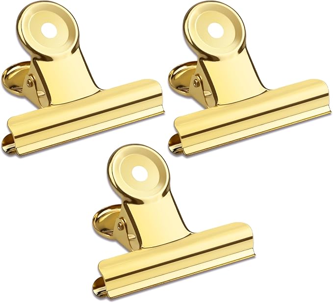 20 Pack Large Metal Hinge Clips 2 Inches Bull Hinge Paper Clips Gold Bulldog Clips for Crafts, Photo, Drawing, Food Bags at Home, Office, School, Shop, Gold, 51mm