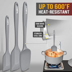 Walfos Silicone Spatula -5 Pieces Heat Resistant Kitchen Spoon Spatulas（600°F), Strong Steel Core and One-Pieces Seamless Design, Prefect for Cooking Mixing Baking - BPA Free and Dishwasher Safe,Gray