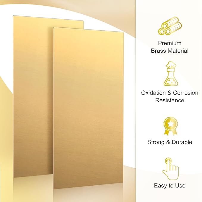Tandefio 2 Pcs Brass Sheet 12" x 6", 14 Gauge(0.06") Thickness Brass Plates Metal Film Attached Brass Plates for DIY Handicrafts Jewelry Model Crafts Repairs Electrical