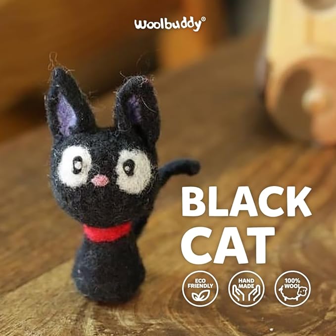 Woolbuddy Needle Felting Kit for Beginners & Adults – DIY Black Cat Animal Craft Kit – Complete Starter Kit with Wool, Needles & Step-by-Step Instructions