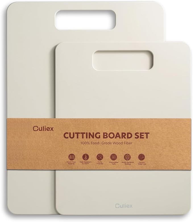 Cutting Boards for Kitchen [Set of 2], Wood Fiber Composite Cutting Board, Dishwasher Safe, Non Slip Non Toxic Chopping Board for Meat Vegetables Fruit Cheese - White