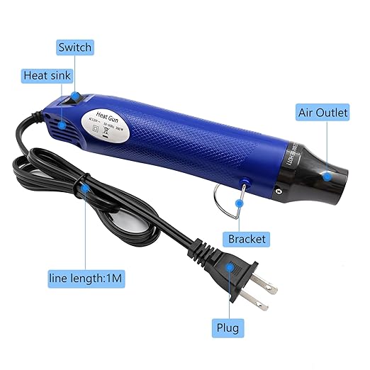 Mini Heat Gun, Portable Hot Air Gun Tool for DIY Crafts Heat Shrink Gun for Epoxy Resin, Embossing, Shrinking Wrapping Drying Paint Removing Stickers (Blue)
