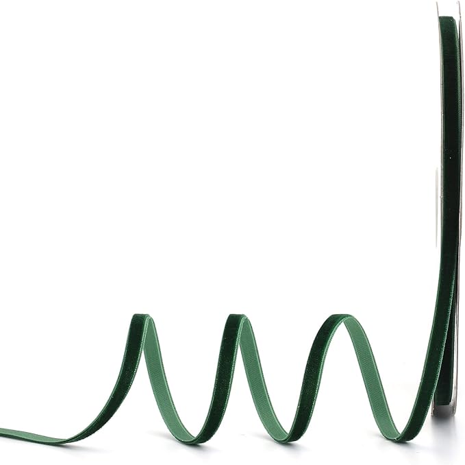 Dark Green Velvet Ribbon,1/4" W x 20Yd Single Face,Great for Gift Wrapping,Hair Bows,Handmade Craft and Christmas,Wedding Decoration (1/4" Dark Green)