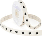 Black Hearts Ribbon - 5/8 Inch x 12 Yards Natural Twill Tape Ribbon, Cotton Herringbone Ribbons for Gift Wrapping, Birthdays, Weddings, Christmas, Anniversaries, Valentine's Day, Mother's Day