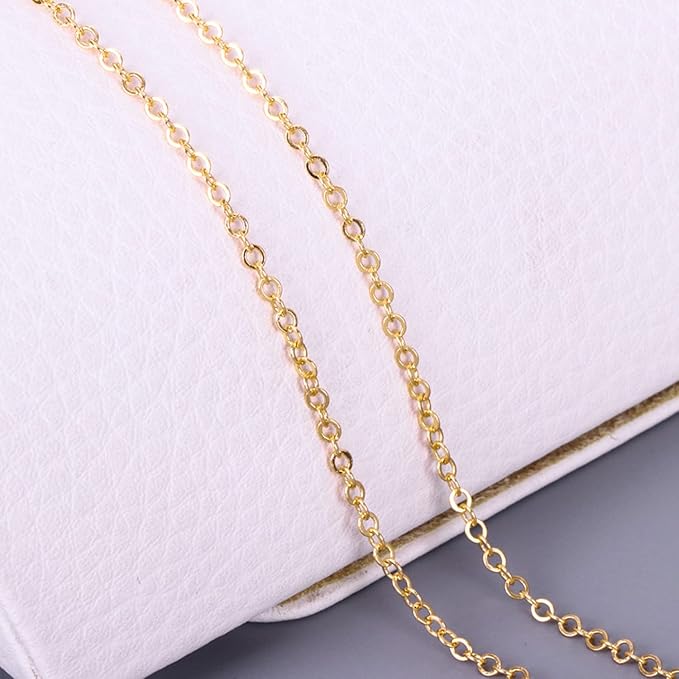 Jishi 60ft Jewelry Necklace Chains 2mm Jewelry Chain Links for Making Bracelets Earrings DIY Craft Supplies Findings, 6-Colors Gold Silver Copper Plated Metal Cable Rolo Link Chain Rolls Bulk