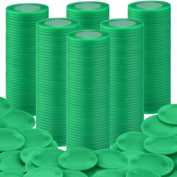 Coopay 1000 Pieces Plastic Poker Chips, Bingo Chips Bulk Learning Counters Disks Poker Card Game, Counting Markers for Math Practice, Game Tokens and Teaching Rewards, 25 mm/ 1 Inch (Green)