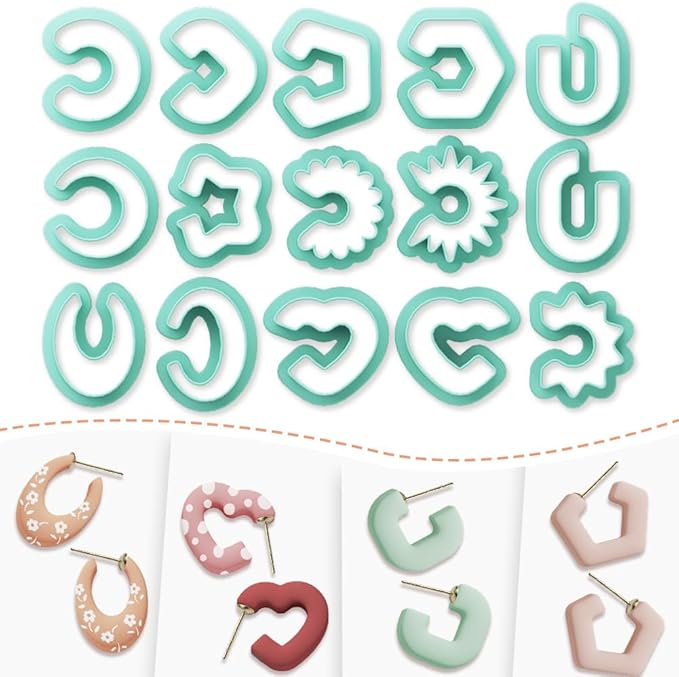 Polymer Clay Cutters - 15 Shapes Jewelry Earrings Cutter, Polymer Clay Cutters for Jewelry, Earring Making Kit with Storage Box