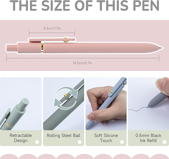 Gel Pens, 6 pcs 0.5mm Black Ink Pens Gold Morandi Barrel Fine Point Smooth Writing Pens Quick Dry Pen for School Office Supplies, Gifts for Girls Women