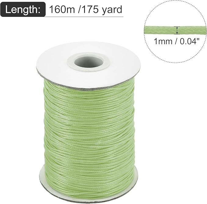 MECCANIXITY Waxed Cord 1mm Waxed Polyester Cord 175 Yard Wax String for Bracelet Making,Necklaces, Beading,Jewelry Making and DIY Crafts(Grass Green)