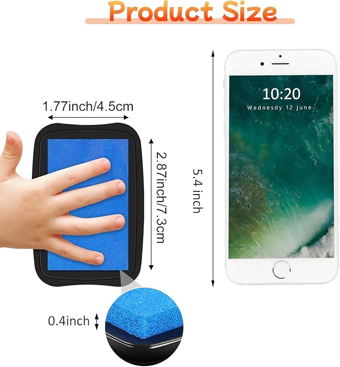 Large Finger Ink Pads for Kids Washable Craft Ink Stamp Pads, 16 Color DIY for Rubber Stamps, Paper, Scrapbooking, Wood Fabric, Best Gift for Kids(Each Sponge Size 2.87"X1.77")