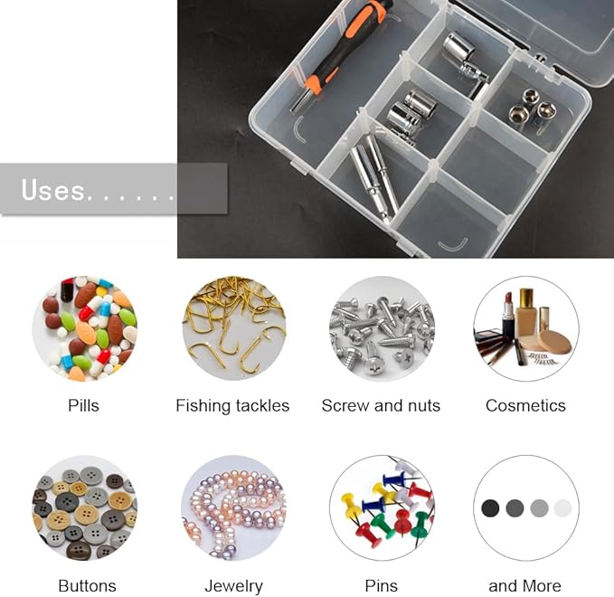 9 Grids Plastic Storage Compartment Organizer Container with Adjustable Dividers for Crafts, Earrings, Screws, Nail, Pins and More (1)