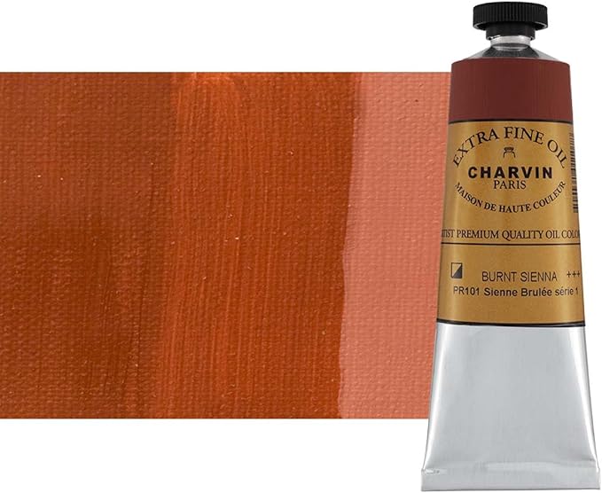Charvin Extra Fine Oil Paint, Burnt Sienna 60 ml - Triple-Milled, Rich Texture, Poppy Oil-Based, Light-Fast, Handmade, Archival Quality