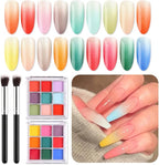 18 Colors Neon Phosphor Solid Pigment Powder Set for Ombre Nails, Fluorescent Nail Pigment Glitter Iridescent Rubbing Dust with Nail Ombre Brush for Gradient Nail Art Manicure DIY Accessories