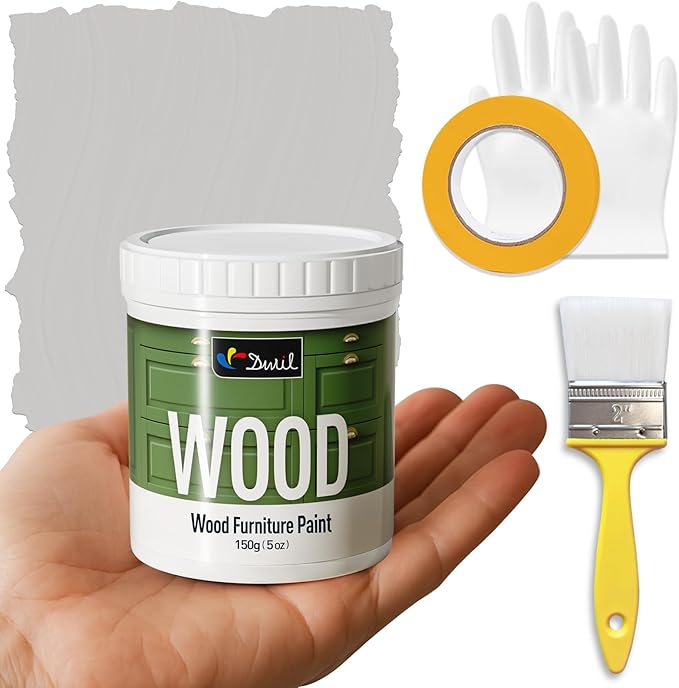 DWIL Matte Finish Furniture Paint - 5 Oz Wood Paint for Cabinets, Doors, Tables, and Dressers Refinishing - Water-Based, Non-Toxic & Odorless, Easy to Apply(Light Grey)-Trial Pack