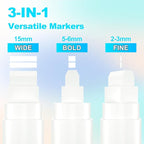 FansArriche Acrylic Paint Markers, 15mm Jumbo Felt Tip, 3 White Waterproof and Permanent Paint Pens for Tagging, Signs, Calligraphy, and Outdoor Paintings