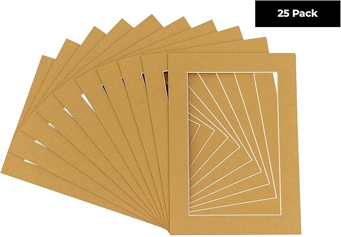 5x7 Mat for 8.5x11 Frame - Precut Mat Board Acid-Free Show Kit with Backing Board, and Clear Bags Rattan Beige 5x7 Photo Matte Made to Fit a 8.5x11 Picture Frame Matboard for Framing, Pack of 25 Mats