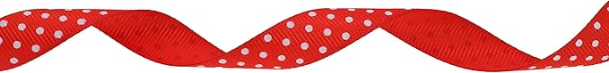 Polka Dot Grosgrain Ribbon 25 Yard Each Roll 100% Polyester (5/8", Red)