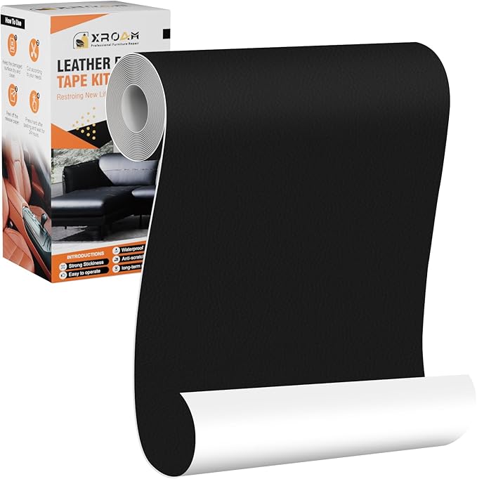 Leather Repair Tape, 4.7x63 inch Leather Patches for Furniture, Self Adhesive Leather Repair Patch for Sofas, Couches, Leather Covers, Seats, Chairs, Vinyl Repair Tape Black