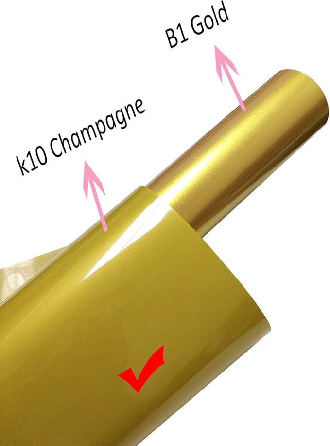 Guangyintong Gold Heat Transfer Vinyl HTV Rolls, 12" x 8ft Glossy Surface Iron on Vinyl for T-Shirts, Easy to Cut & Weed for All Cutter Machines