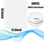 30 Pack White Foam Board 12" x 16.5", 3/16" Foam Core Baking Board for Projects, A3 Polystyrene Mat Board Poster Foam Board Sheets for Art Crafts, Presentation, Wedding, School Projects