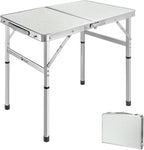 VILLEY Folding Camping Table, 2ft Small Portable Lightweight Outdoor Table with Aluminum Adjustable Legs for Travel Picnic Cooking Beach