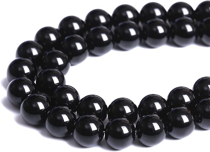 6mm 66pcs Natural Black Agates Onyx Stone Beads Smooth Round Loose Spacer Beads for Jewelry Making DIY Bracelets 15"