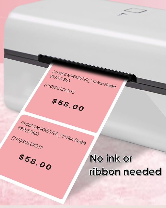 iEager Pink Square Thermal Label Stickers, 2"x2" Self-Adhesive Square Direct Thermal Labels with Perforation Line, 500 Sheets/Roll