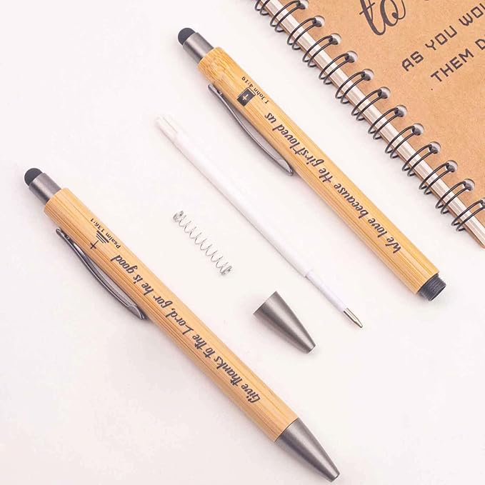 10 Pcs Christian Inspirational Stylus Bamboo Ballpoint Pens Set Bible Pens Bulk Christian Pens Gifts for Church Women Men Sunday Party Teacher Christians Supplies