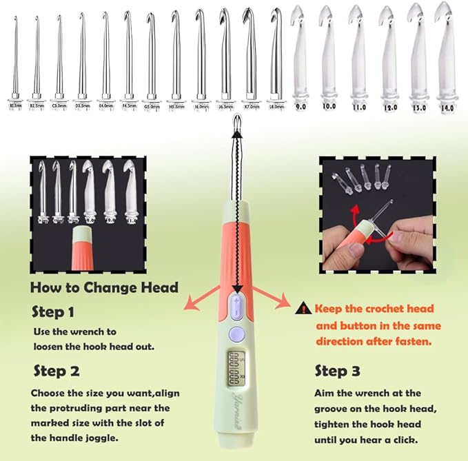 Yarniss Counting Crochet Hooks Set, 18 Size Light Up Crochet Hooks for Stitch & Row Counter 2.0mm-14.0mm