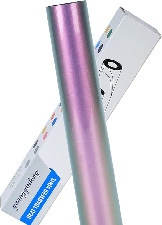 Guangyintong Chameleon HTV Rolls, 12" x 8ft Purple to Green Iron on Vinyl for T-Shirts, Changing Color Heat Transfer Vinyl for All Cutter Machines, Easy to Cut & Weed for DIY Design