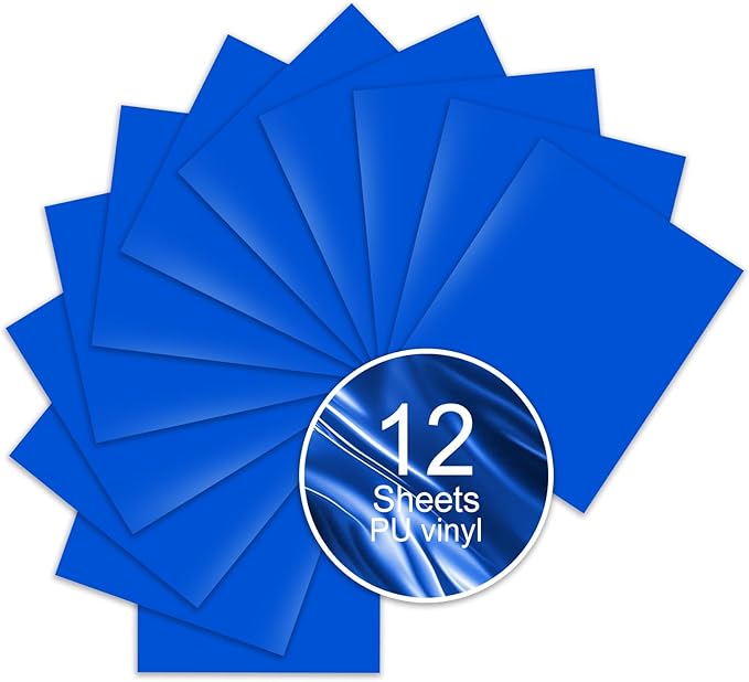 Blue PU Heat Transfer Vinyl, 12 Pcs 12"x10" HTV Sheets – Soft & Stretchable Iron-On Vinyl, Easy to Cut & Weed, Compatible with Cricut & Silhouette – Perfect for 4th of July Shirts & Patriotic Crafts