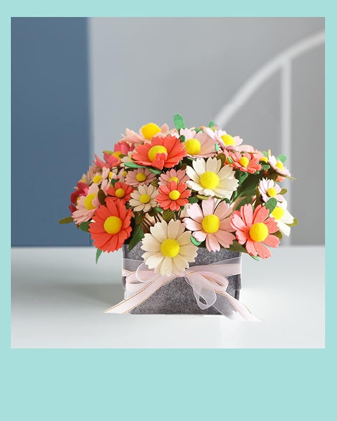 DIY Felt Flower Art Craft Kit, Daisy Bouquet Kit, Floral Gifts, Beginner Craft Kit, Arrange Pre-Cut Flowers and Foliage
