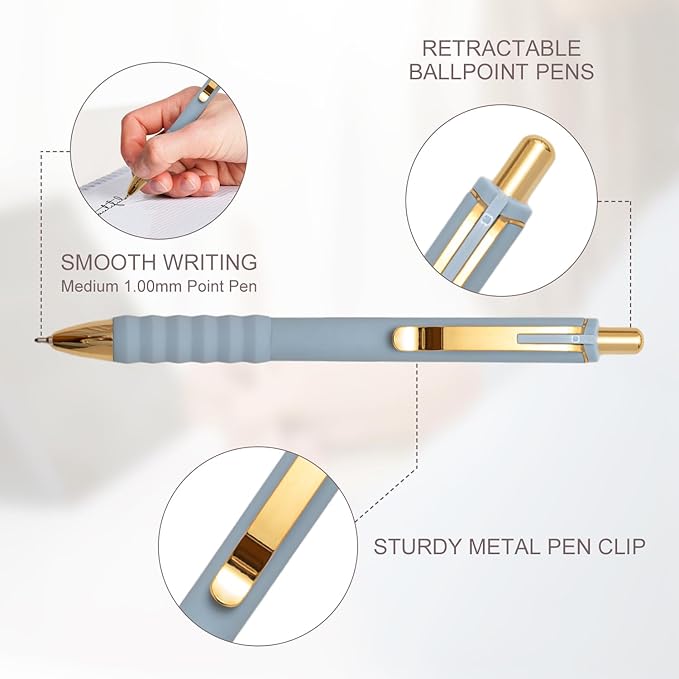 Ballpoint Pens Black Ink Ball Point Pen with Super Soft Grip Medium Point 1.0mm Office Pens (Gold 12-count)