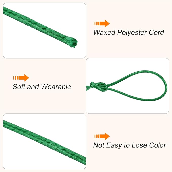 MECCANIXITY Waxed Cord 0.8mm Waxed Polyester Cord 175 Yard Wax String for Bracelet Making,Necklaces, Beading,Jewelry Making and DIY Crafts(Dark Green)