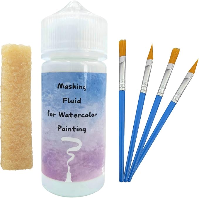 Blue Watercolor Masking Fluid - Professional Art Supplies with Brush & Eraser for Artists, Painting Medium Pen